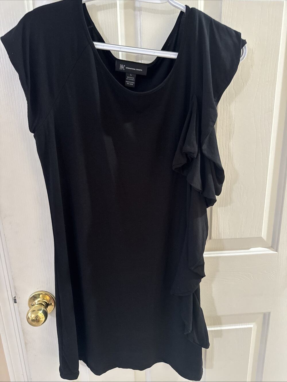 inc international concepts Woman’s Little Black Dress Ruffles Form Fitting Sz L